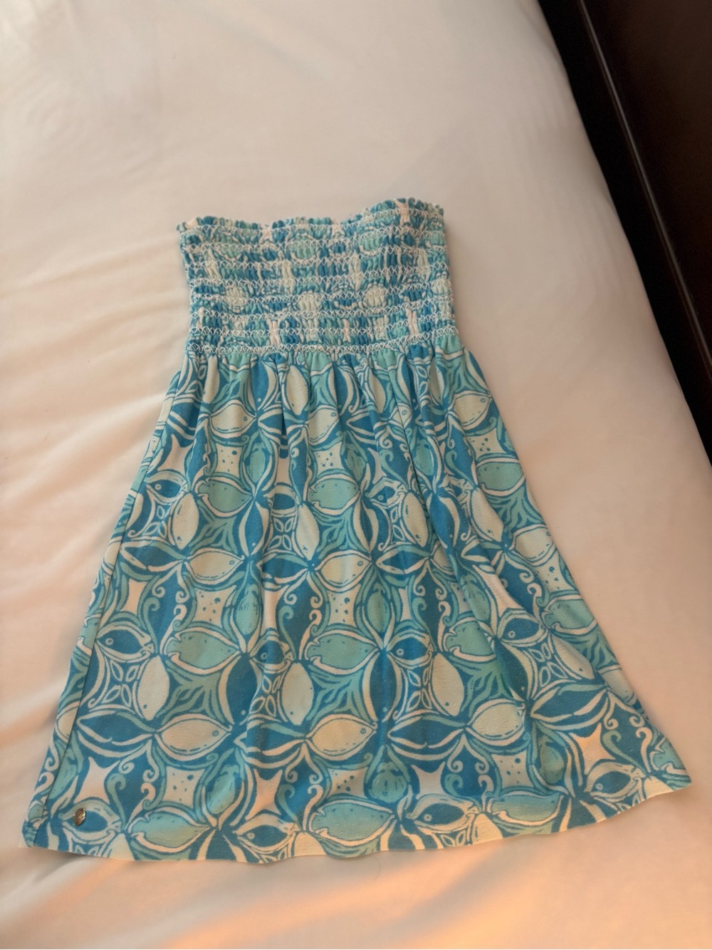 Lilly Pulitzer Blue & Aqua Smocked Strapless terry cloth swim cover up - Picture 2 of 3